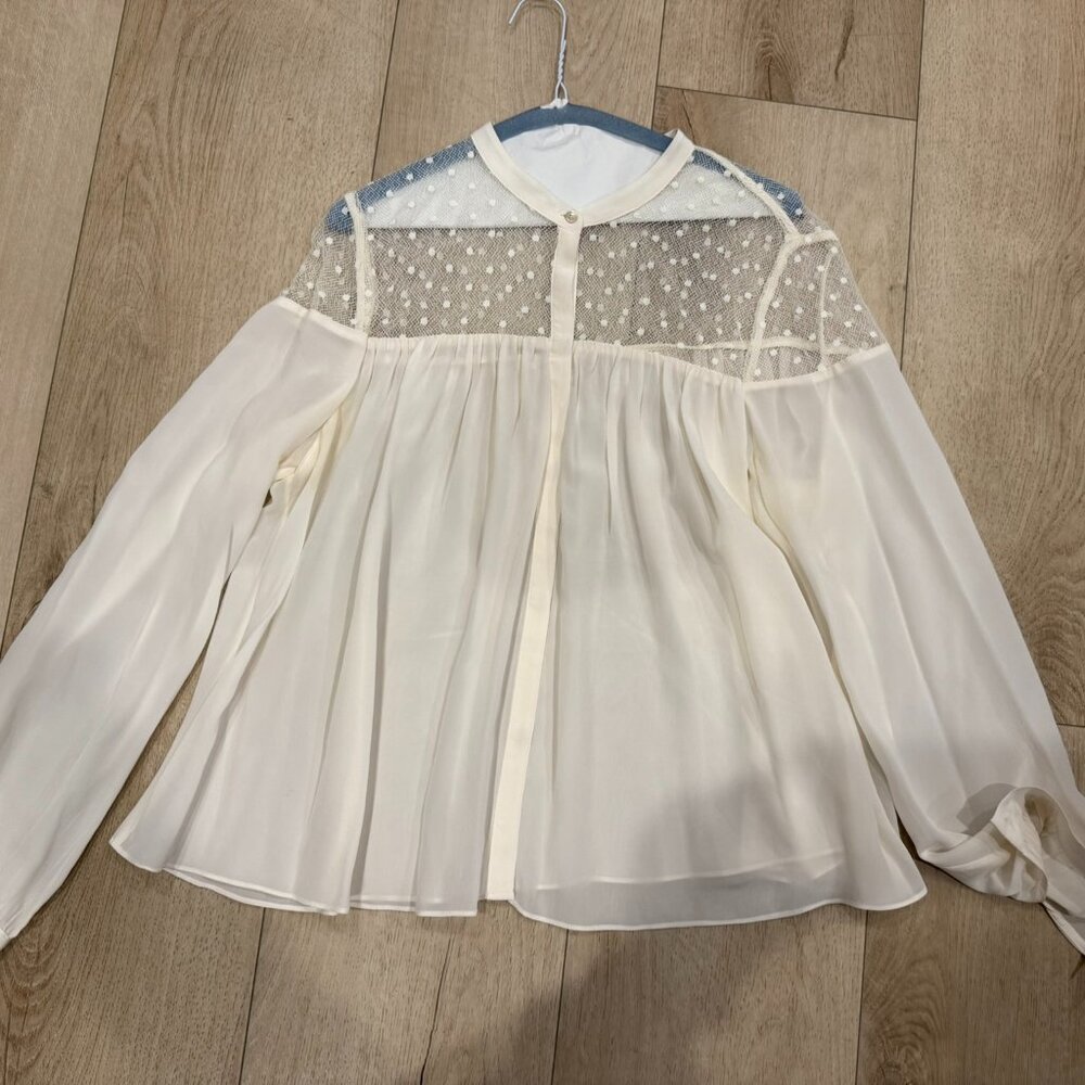 Aritzia Silk Blouse with Sheer lace mesh